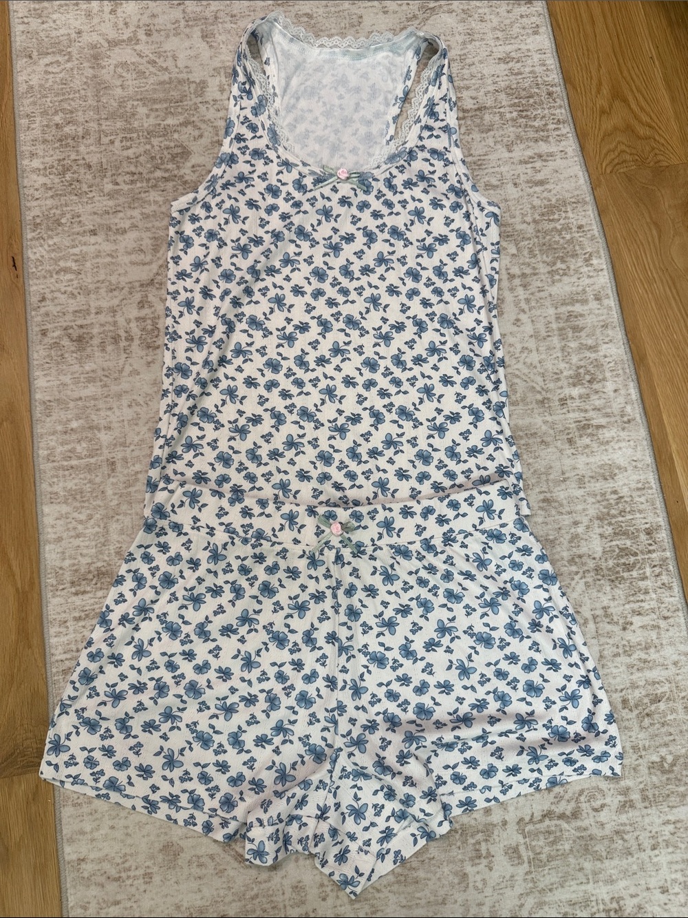 Blue Floral Tank & Shorts Pajama Set
